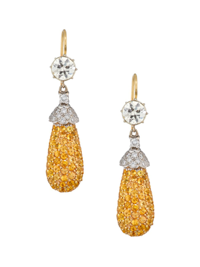 Renee Lewis Women's Two-tone 18k Gold, Yellow Sapphire & 2 Tcw Diamond Drop Earrings