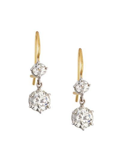 Renee Lewis Women's Two-tone 18k Gold & 2.43 Tcw Diamond Double-drop Earrings In Whitegold