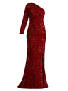 TADASHI SHOJI WOMEN'S RUCHED SEQUINED ONE-SLEEVE GOWN