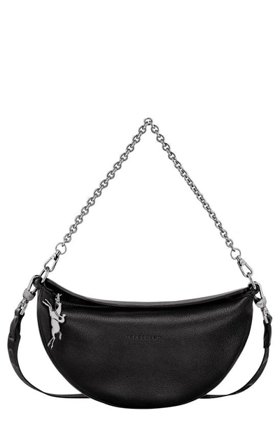 Longchamp Small Roseau Essential Soft Half Moon Leather Crossbody Bag In Black