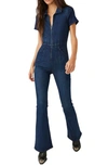 Free People Jayde Denim Flared Jumpsuit In Night Sky