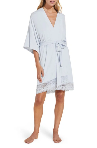 Eberjey Rosalia Lace Trim Short Dressing Gown In Blue