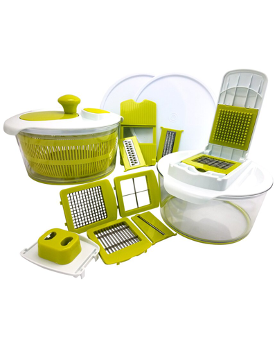Megachef 10-in-1 Multi-use Salad Spinning Slicer, Dicer And Chopper With Interchangeable Blades And Storage L In White
