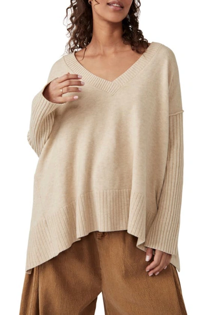 Free People Women's Orion Oversized Asymmetric Sweater In Almond