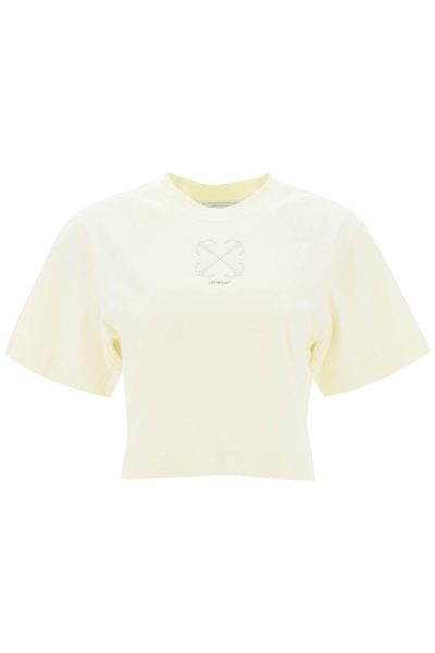 OFF-WHITE CROPPED T-SHIRT WITH ARROW MOTIF
