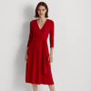 Lauren Petite Surplice Jersey Dress In Martin Red