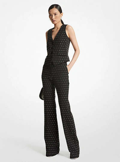 Michael Kors Crystal Embellished Stretch Crepe Bootcut Pants In Black