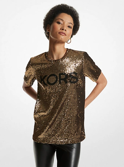 Michael Kors Kors Sequined Stretch Tulle T-shirt In Black