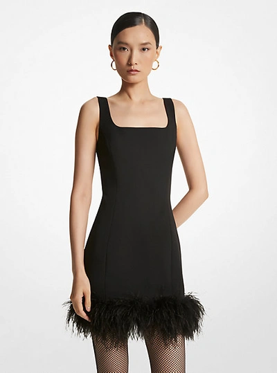 Michael Kors Feather Trim Stretch Crepe Shift Dress In Black