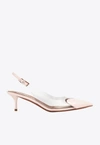 ALAÏA 55 HEART SLINGBACK PUMPS IN PATENT LEATHER