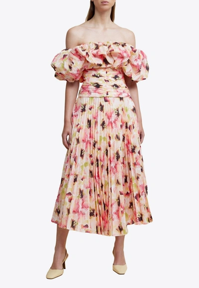 Acler Arahura Floral-print Off-shoulder Midi Dress In Multicolor