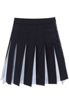 Thom Browne Pleated Wool & Cotton Miniskirt In Blue