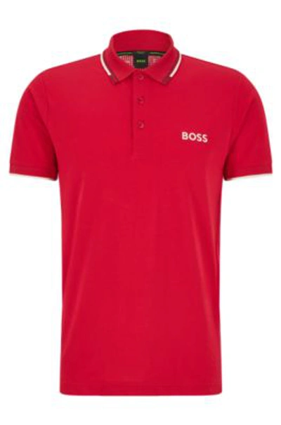 Hugo Boss Cotton-blend Polo Shirt With Contrast Details In Red