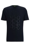 Hugo Boss Stretch-cotton T-shirt With Mirror-effect Artwork In Dark Blue