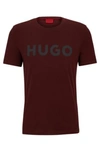 Hugo Cotton-jersey Regular-fit T-shirt With Contrast Logo In Dark Red