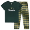Concepts Sport Women's  Green Green Bay Packers Plus Size Badge T-shirt And Flannel Pants Sleep Set In Green