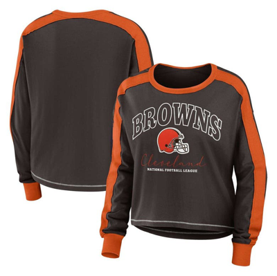 Wear By Erin Andrews Brown Cleveland Browns Plus Size Colorblock Long Sleeve T-shirt