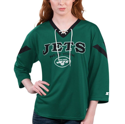 Starter Women's  Green New York Jets Rally Lace-up 3/4 Sleeve T-shirt