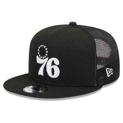 New Era Black Philadelphia 76ers Evergreen 9fifty Trucker Snapback Hat