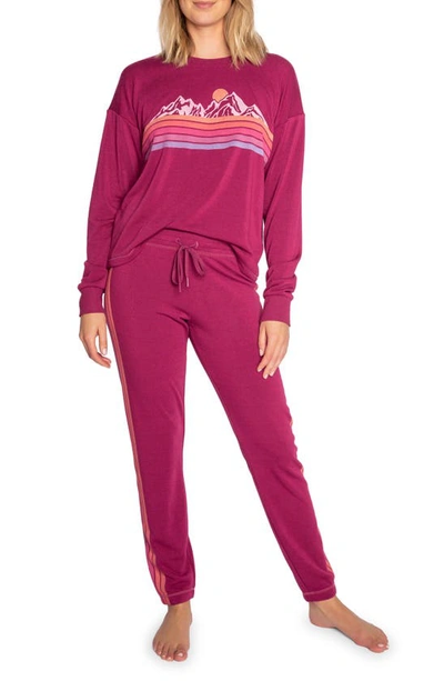 Pj Salvage Retro Rockies Stripe-print Pyjama Set In Deep Raspberry