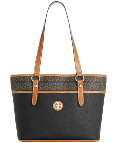 Giani Bernini Block Signature Colorblock Tote, Created For Macy's In Black Brown Block Signature