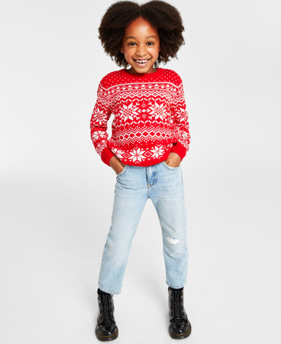 Charter Club Kids' Holiday Lane Little Girls Festive Fair Isle Sweater, Created For Macy's In Ravishing Red Combo