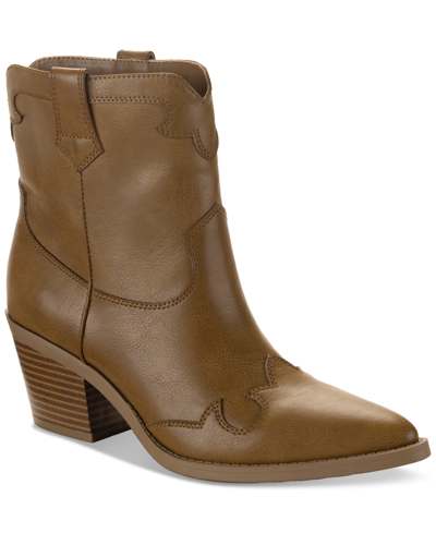 Sun + Stone Women's Brennaa Western Stitching Cowboy Booties, Created For Macy's In Tan
