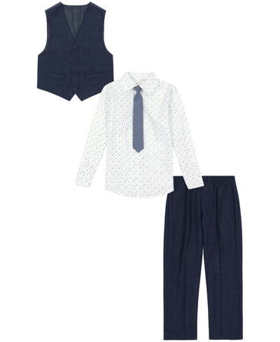 Calvin Klein Kids' Toddler Boys Odyssey Vest, Pant, Dress Shirt And Necktie, 4 Piece Set In Navy