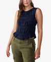 Sanctuary Shirred Sleeveless Top In Navy Reflection