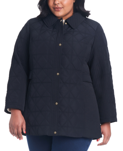 Jones New York Women's Plus Size Hooded Quilted Coat In Black
