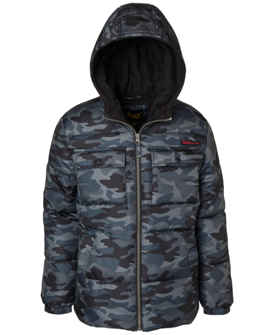 Wippette Ixtreme Big Boys Camo-print Hooded Puffer Jacket In Grey