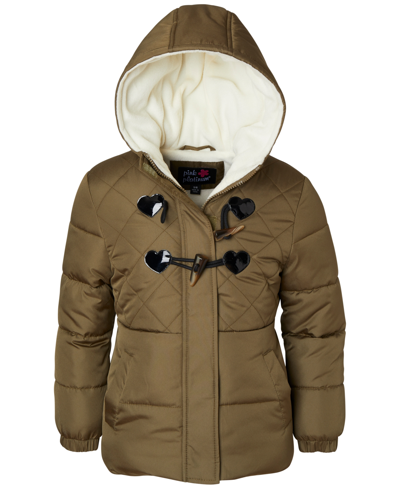 Wippette Pink Platinum Big Girls Hooded Toggle-detail Quilted Puffer Jacket In Olive