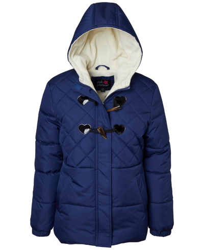 Wippette Pink Platinum Big Girls Hooded Toggle-detail Quilted Puffer Jacket In Navy