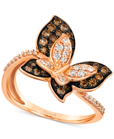 Le Vian Chocolate Diamond & Nude Diamond Double Butterfly Statement Ring (7/8 Ct. T.w.) In 14k Rose Gold In K Strawberry Gold Ring