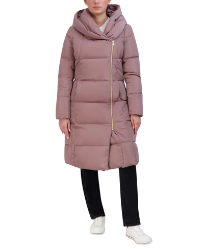 Cole Haan Signature Asymmetrical Pillow-collar Down Puffer Coat In Mauve