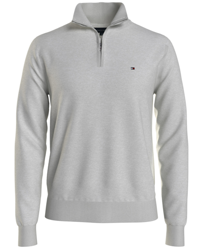Tommy Hilfiger Men's Essential Embroidered Logo 1/4-zip Mock Neck Sweater In Light Grey