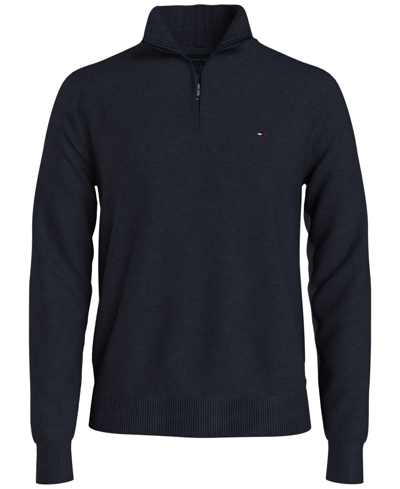 Tommy Hilfiger Men's Essential Embroidered Logo 1/4-zip Mock Neck Sweater In Desert Sky
