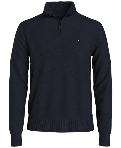 Tommy Hilfiger Essential Fleece Mens Half Zip Sweatshirt In Blue