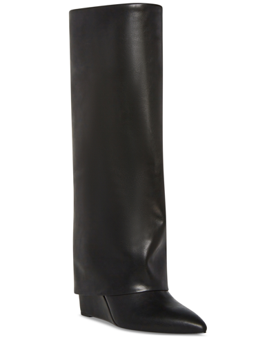 Madden Girl Evander Wide-calf Cuffed Wedge Dress Boots In Black