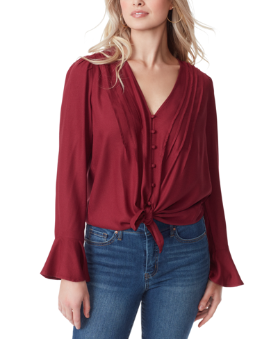 Jessica Simpson Women's Cecily Pleated Button-down Tie-front Blouse In Syrah