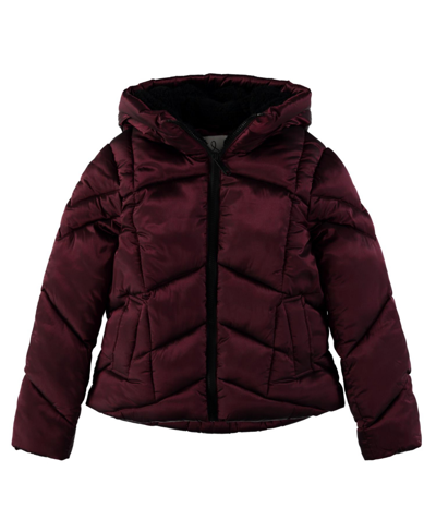 S Rothschild & Co Sam Edelman Big Girls Crystal Satin Puffer Jacket In Burgundy