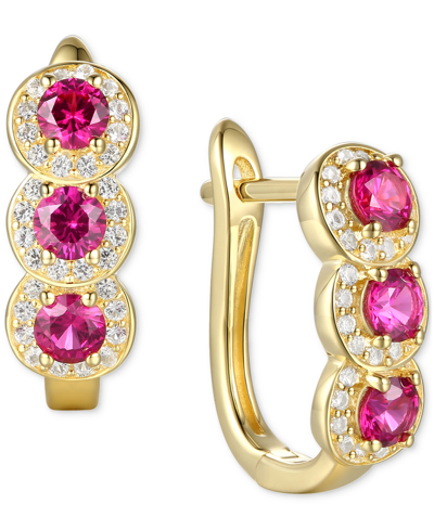 Macy's Lab-grown Opal (1/4 Ct. T.w.) & Lab-grown White Sapphire (1/4 Ct. T.w.) Triple Halo Leverback Earrin In Ruby