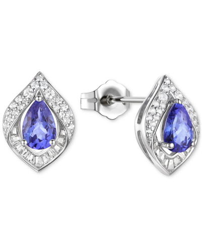 Macy's Tanzanite (3/4 Ct. T.w.) & Lab-grown White Sapphire (1/3 Ct. T.w.) Pear Halo Stud Earrings In Sterli