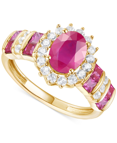 Macy's Sapphire (2-1/2 Ct. T.w.) & Diamond (3/8 Ct. T.w.) Halo Ring In 14k Gold (also In Ruby & Emerald)