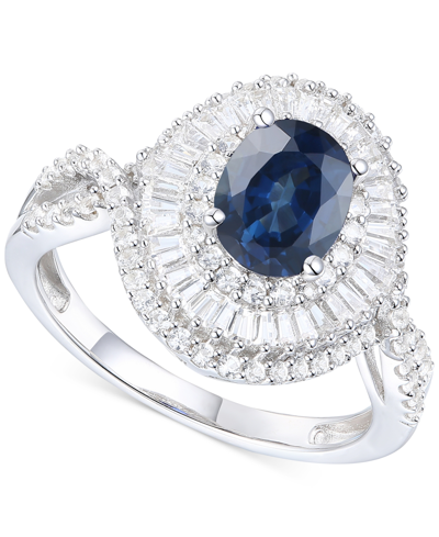 Macy's Sapphire (1-1/2 Ct. T.w.) & Diamond (3/4 Ct. T.w.) Halo Ring In 14k White Gold
