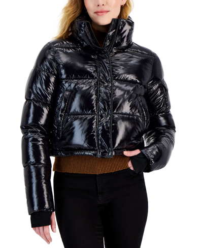 S13 Women's Icon High-shine Cropped Puffer Coat In Onyx