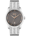 Hugo Boss Men Principle Quartz Basic Calendar Silver-tone Stainless Steel Watch 41mm In Silver-tone