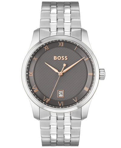 Hugo Boss Men Principle Quartz Basic Calendar Silver-tone Stainless Steel Watch 41mm In Assorted-pre-pack