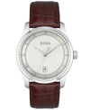 Hugo Boss Men Principle Quartz Basic Calendar Brown Leather Watch 41mm In Brown