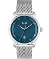 Hugo Boss Men Principle Quartz Basic Calendar Silver-tone Stainless Steel Watch 41mm In Silver-tone